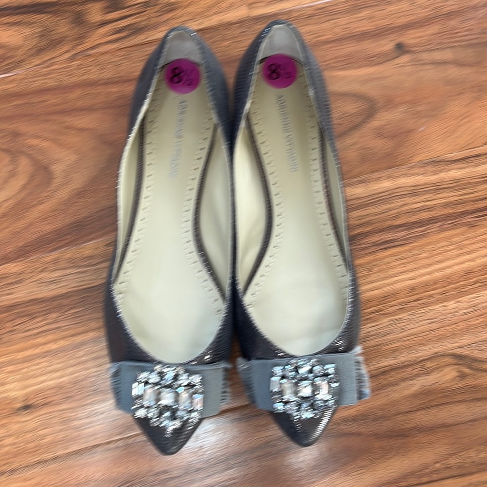 Brand new, Adrienne Vittadini, silver flats with rhinestone/bow detail, Sz 8-1/2